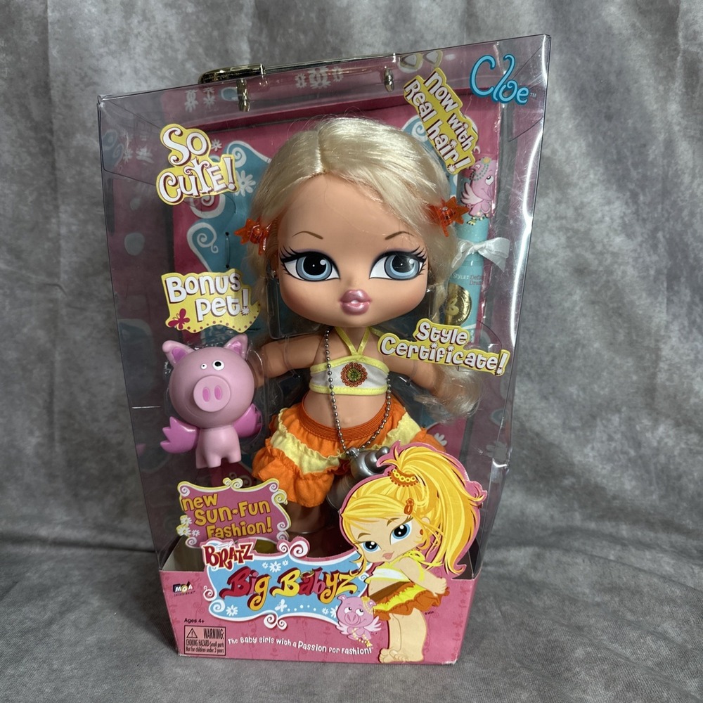 New BRATZ BIG BABYZ SUN TIME Cloe and Pet Pig Angle, Brush